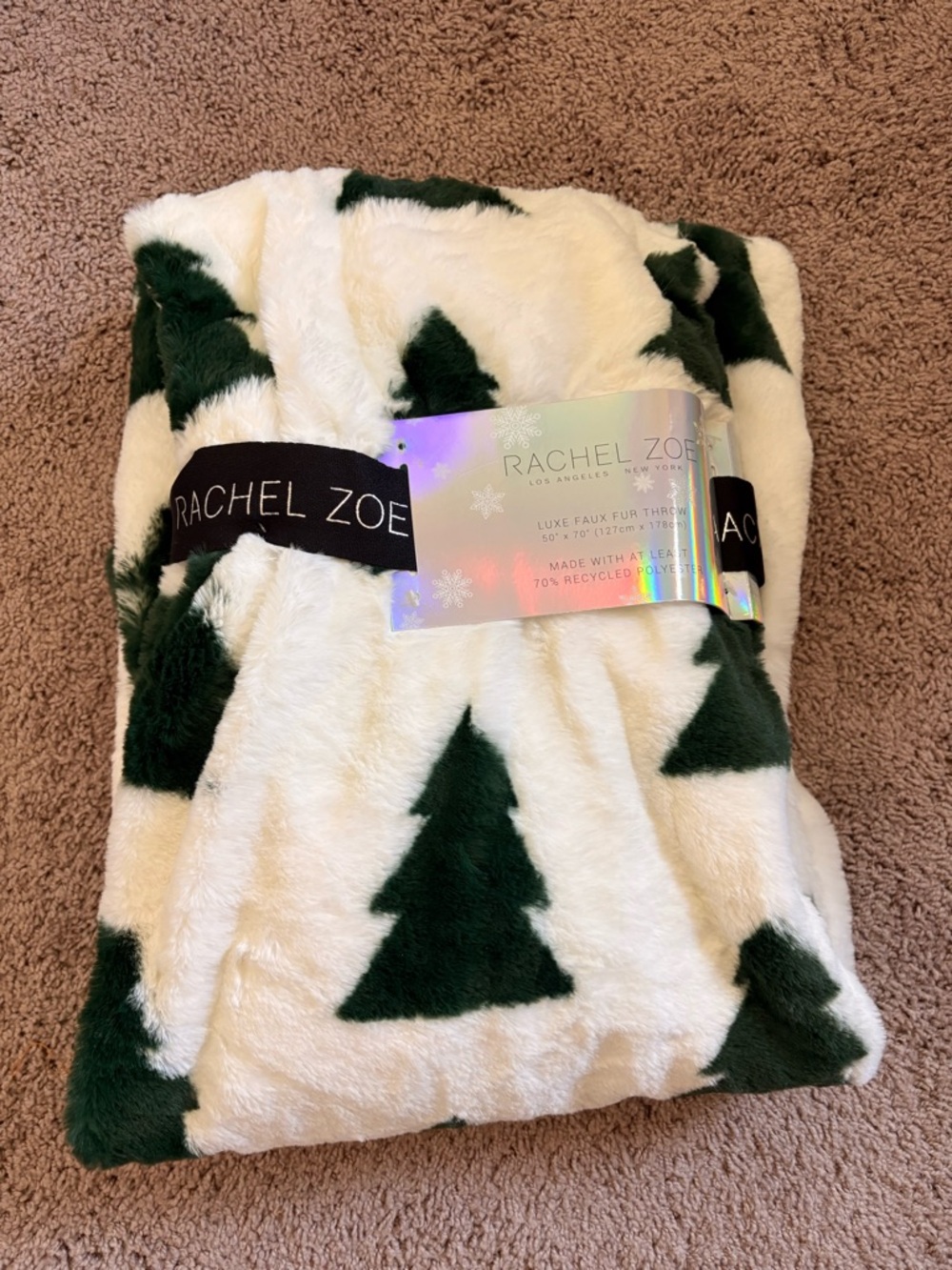 Rachel Zoe Green Christmas Tree Print Throw Blanket 50x70